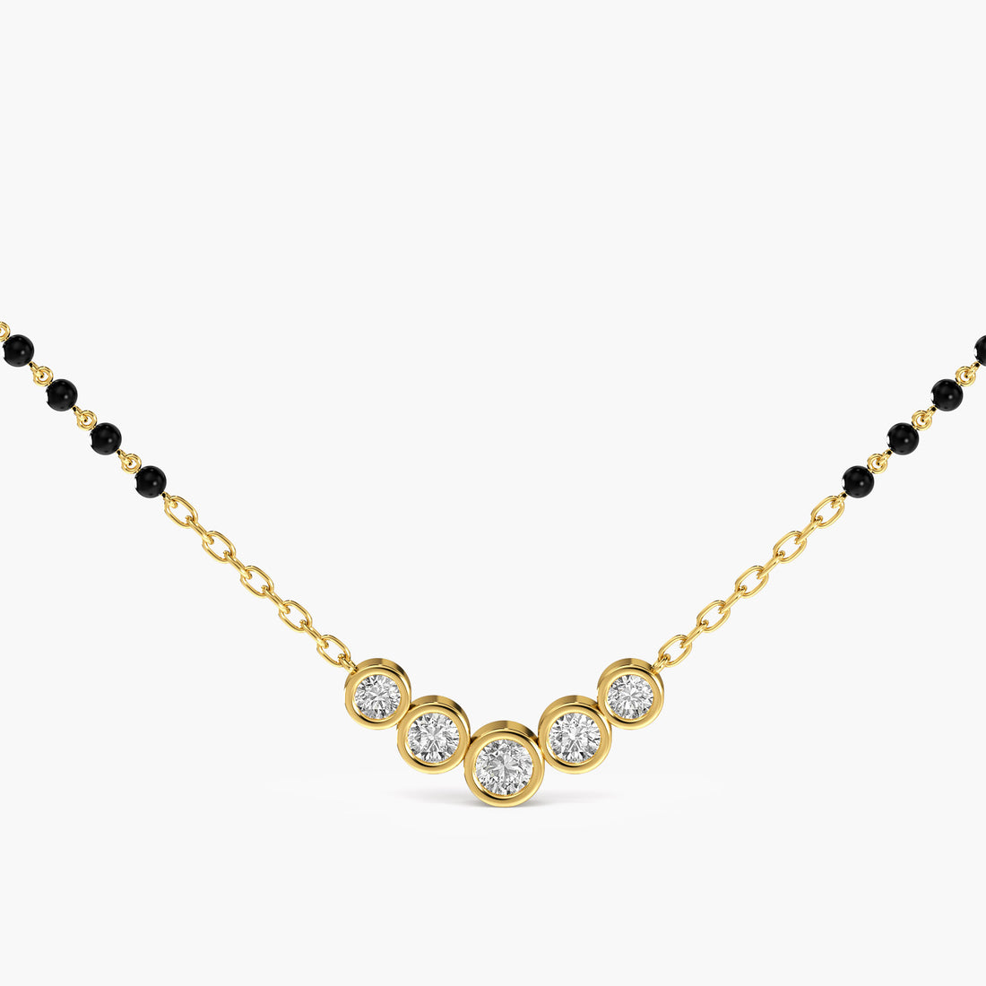 Five Bezel Diamond Mangalsutra - Front View in Yellow Gold - Diamond Pendant by Moena