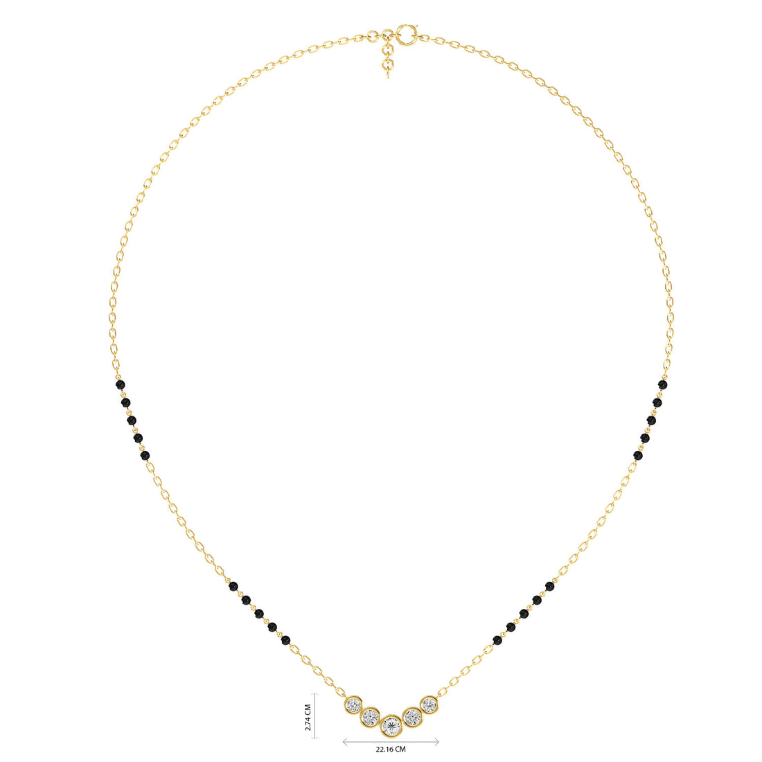 Five Bezel Diamond Mangalsutra - Full View in Yellow Gold - Diamond Pendant by Moena