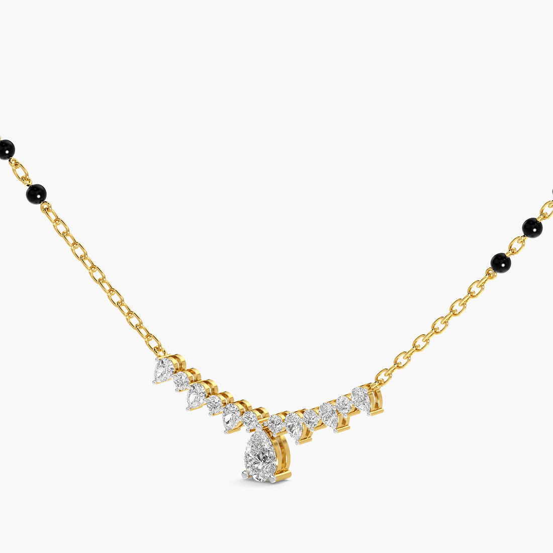Pear Cascade Mangalsutra - 3D View in Yellow Gold - Pear Diamond Pendant by Moena