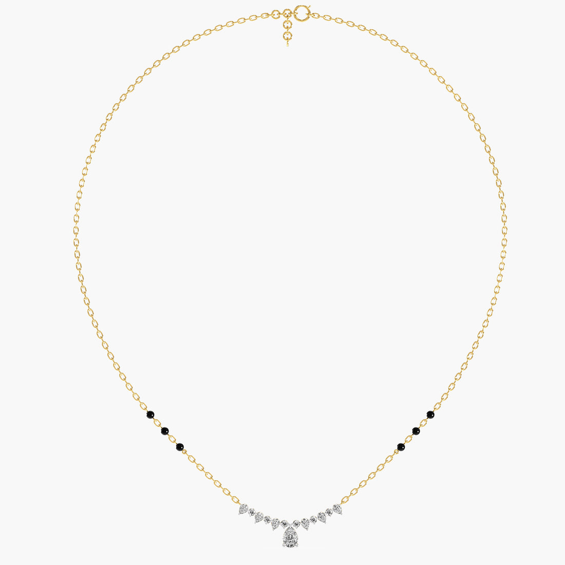 Pear Cascade Mangalsutra - Full View in Yellow Gold - Pear Diamond Pendant by Moena