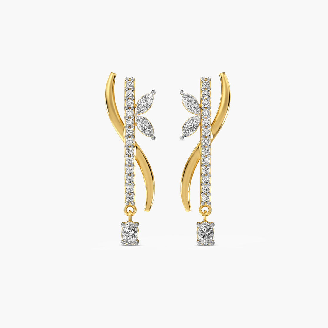 Petal Grace Danglers - Front View in Yellow Gold - Diamond Jewellery by Moena