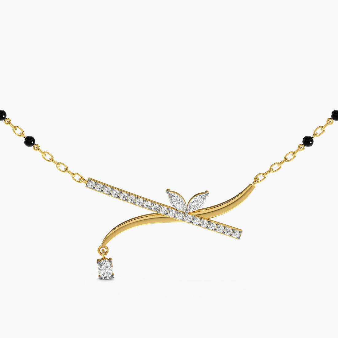 Contemporary Leafline Mangalsutra - Front View in Yellow Gold - Diamond Pendant by Moena