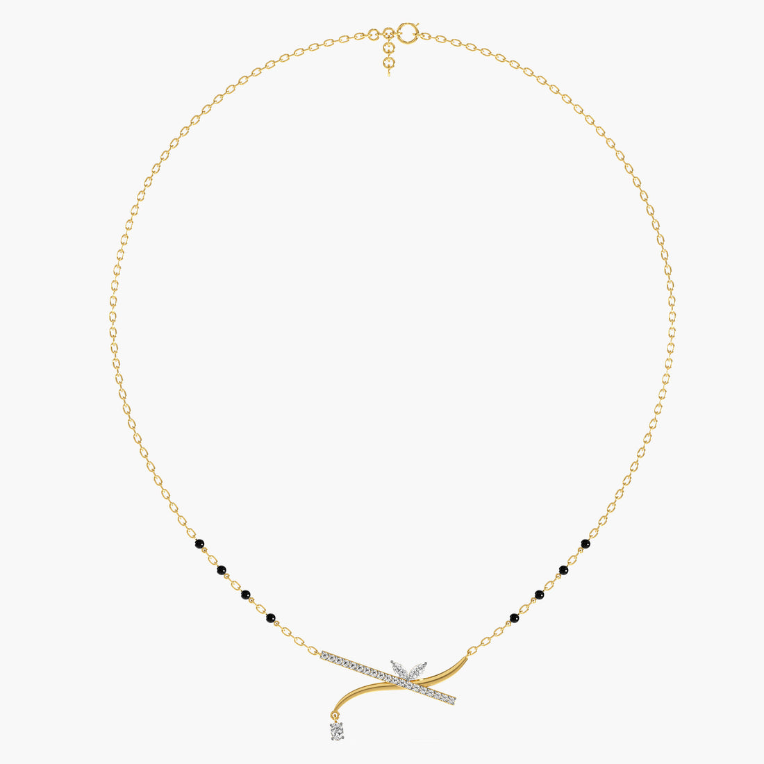 Contemporary Leafline Mangalsutra - Full View in Yellow Gold - Diamond Pendant by Moena