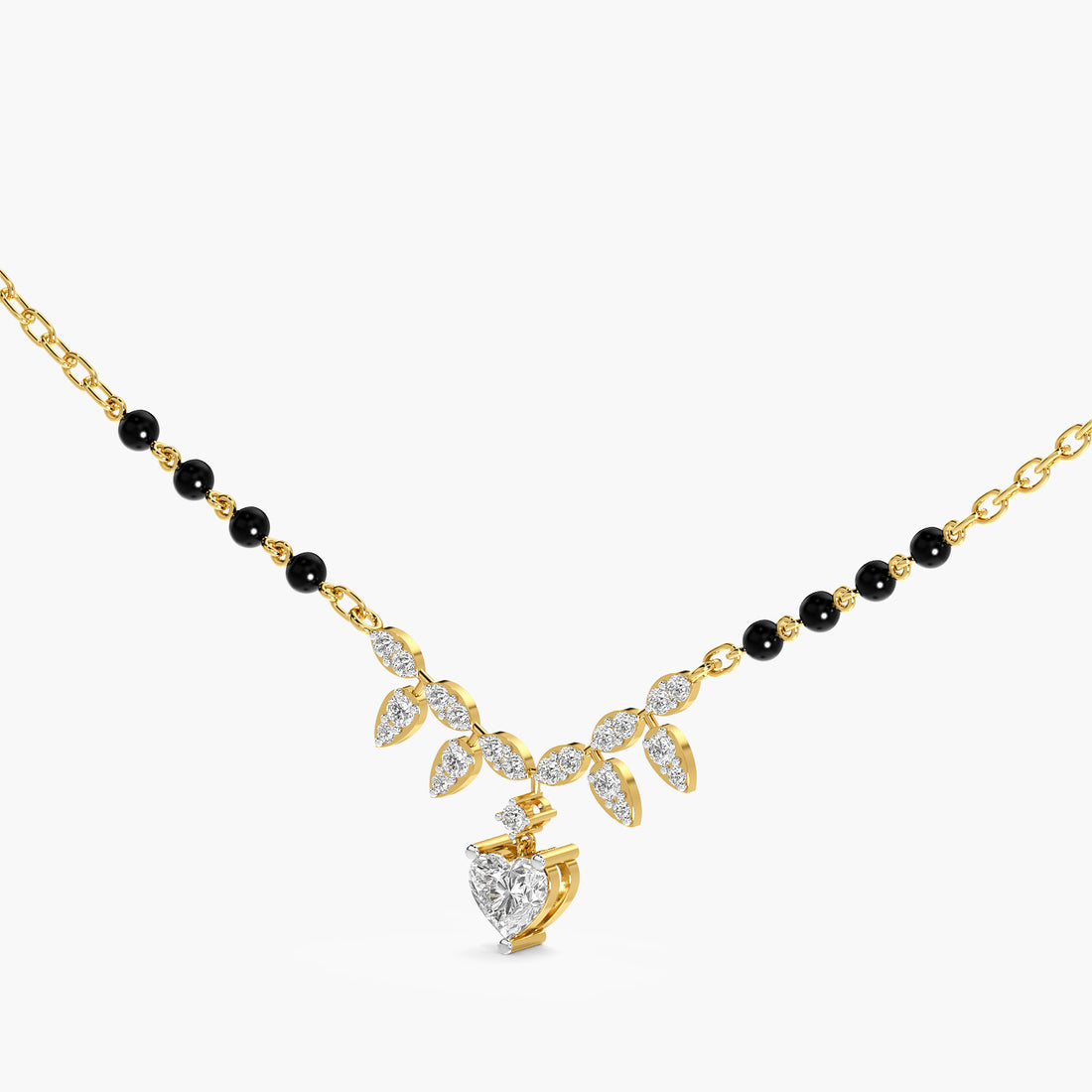 Heart Drop Mangalsutra - 3D View in Yellow Gold - Heart Diamond Pendant by Moena