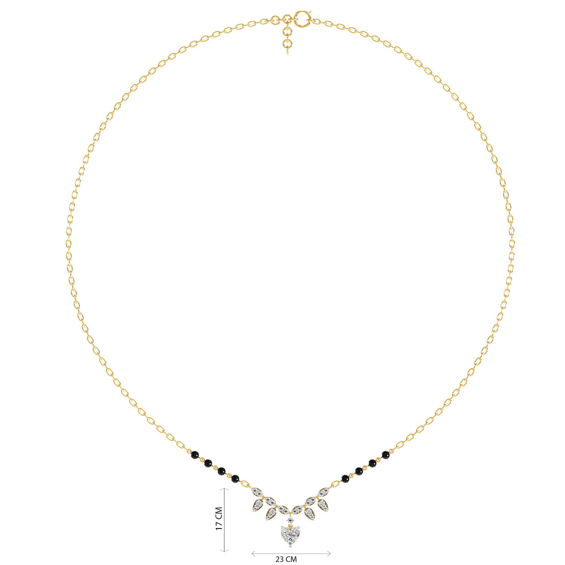 Heart Drop Mangalsutra - Full View in Yellow Gold - Heart Diamond Pendant by Moena
