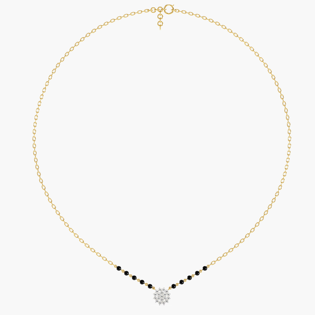Classic Floral Cluster Mangalsutra - Front View in Yellow Gold - Diamond Pendant by Moena