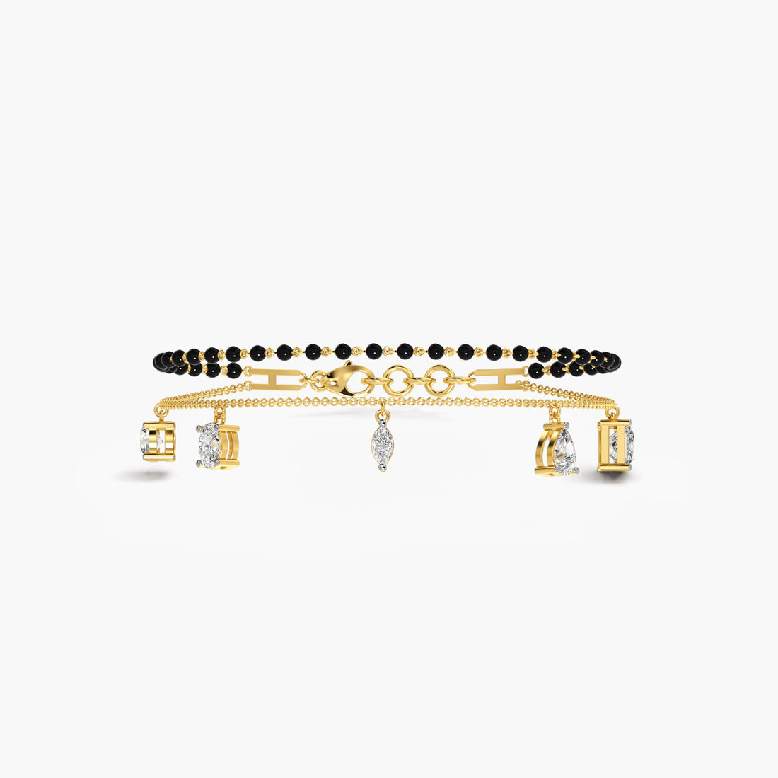 Mixed Cut Slider Bracelet - Top View in Yellow Gold - Diamond Bracelet by Moena