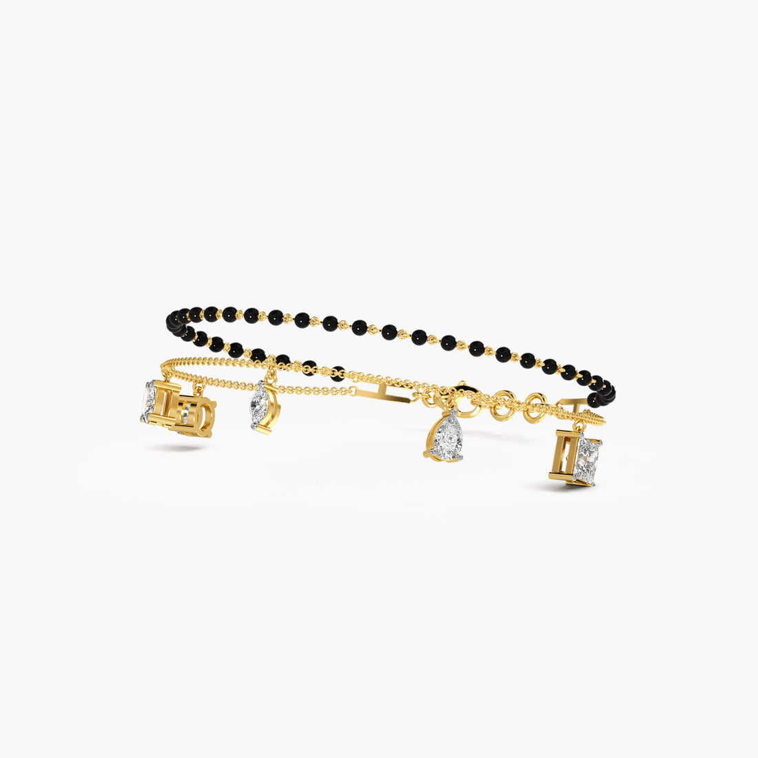 Mixed Cut Slider Bracelet - Front View in Yellow Gold - Diamond Bracelet by Moena