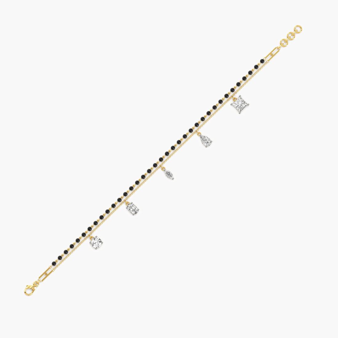 Mixed Cut Slider Bracelet - Side View in Yellow Gold - Diamond Bracelet by Moena