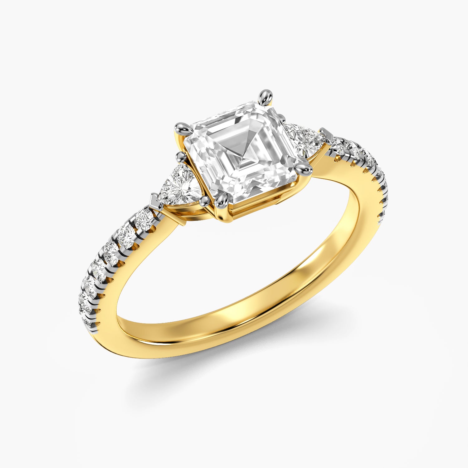 Asscher Solitaire with Trillion Sides