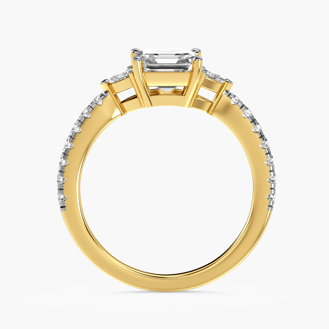 Asscher Solitaire with Trillion Sides
