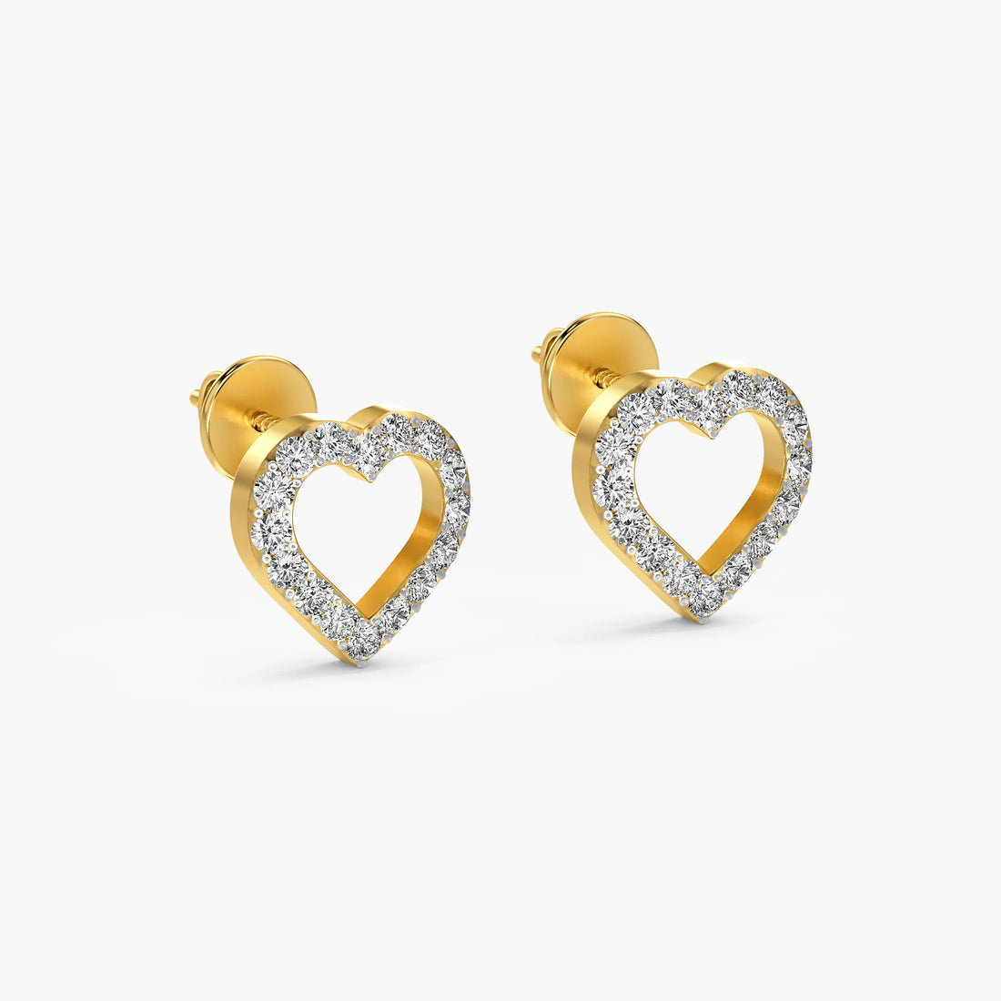 Heart Halo Lab-Grown Diamond Earrings - 3D View in Yellow Gold - Heart Diamond Earring by Moena