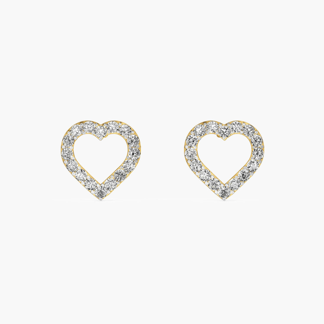 Heart Halo Lab-Grown Diamond Earrings - Front View in Yellow Gold - Heart Diamond Earring by Moena