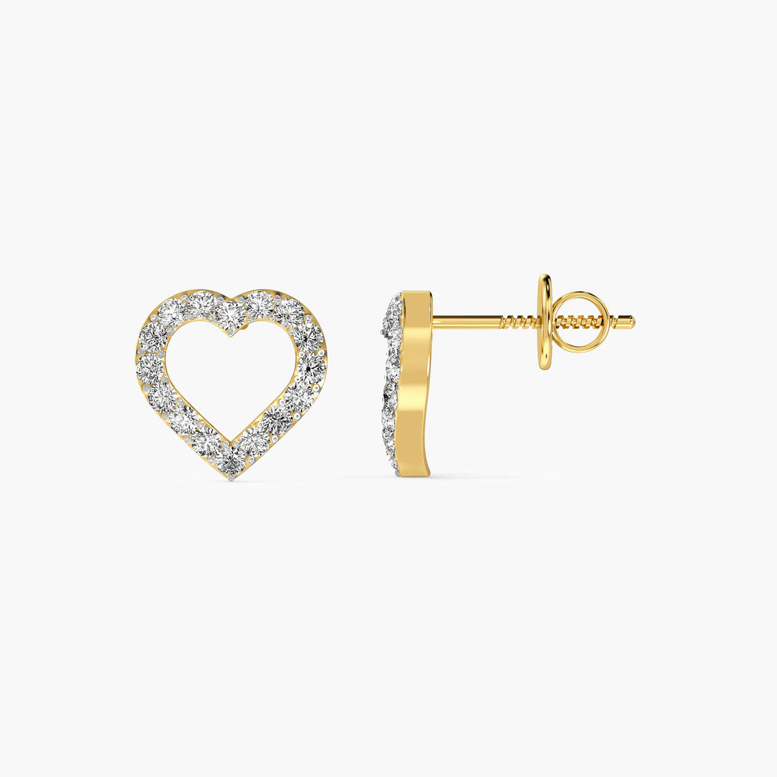 Heart Halo Lab-Grown Diamond Earrings - Side View in Yellow Gold - Heart Diamond Earring by Moena