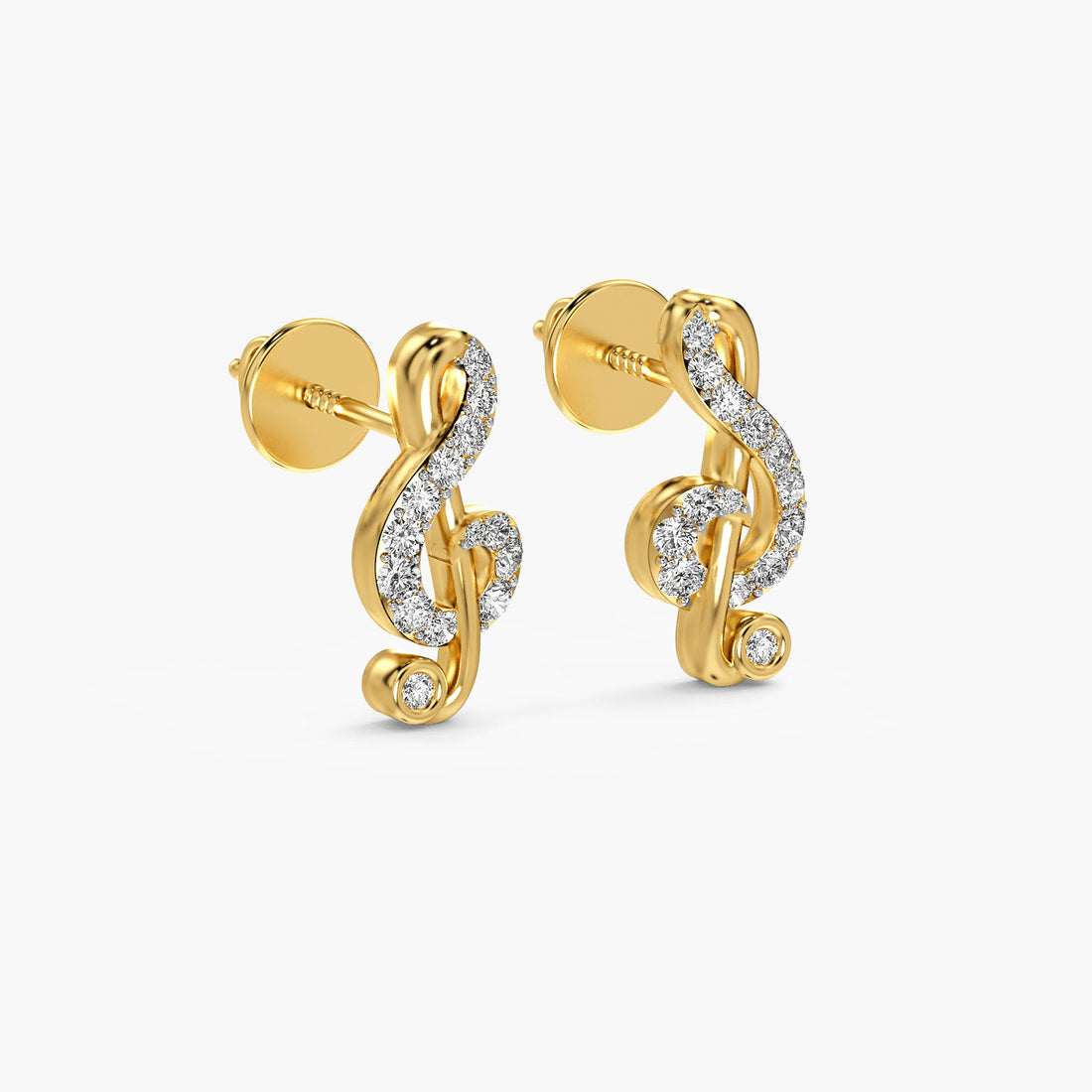 Treble Clef Lab-Grown Diamond Earrings - 3D View in Yellow Gold - Diamond Earring by Moena