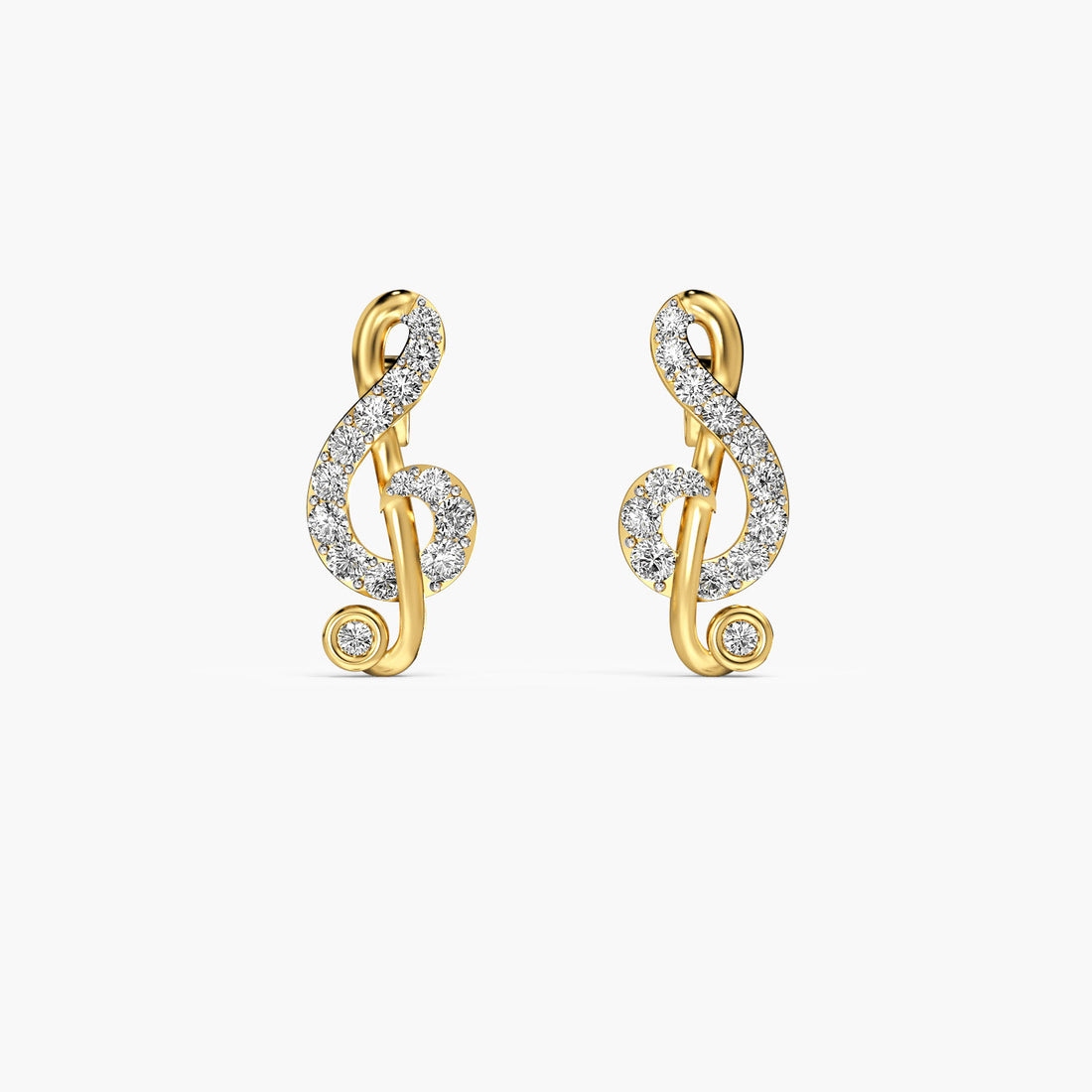 Treble Clef Lab-Grown Diamond Earrings - Front View in Yellow Gold - Diamond Earring by Moena
