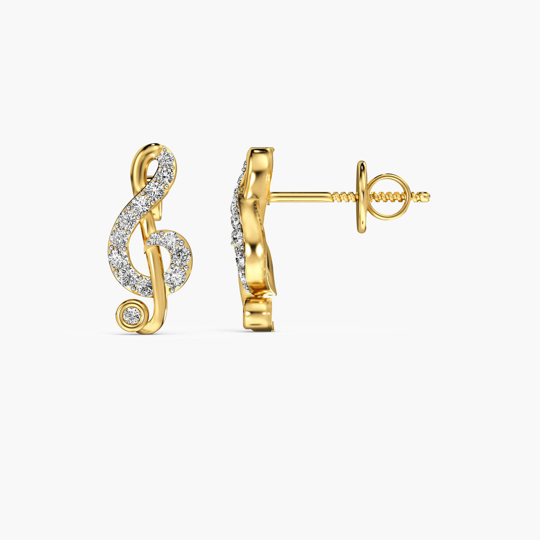 Treble Clef Lab-Grown Diamond Earrings - Side View in Yellow Gold - Diamond Earring by Moena