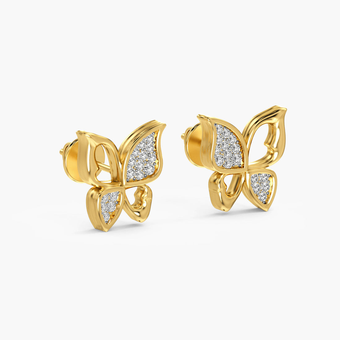 Butterfly Lab-Grown Diamond Earrings - 3D View in Yellow Gold - Diamond Earring by Moena