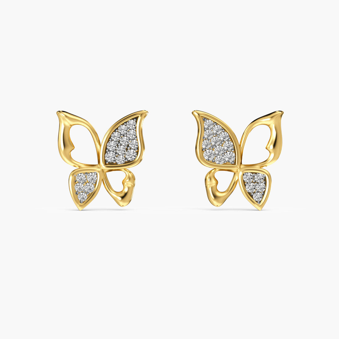 Butterfly Lab-Grown Diamond Earrings - Front View in Yellow Gold - Diamond Earring by Moena