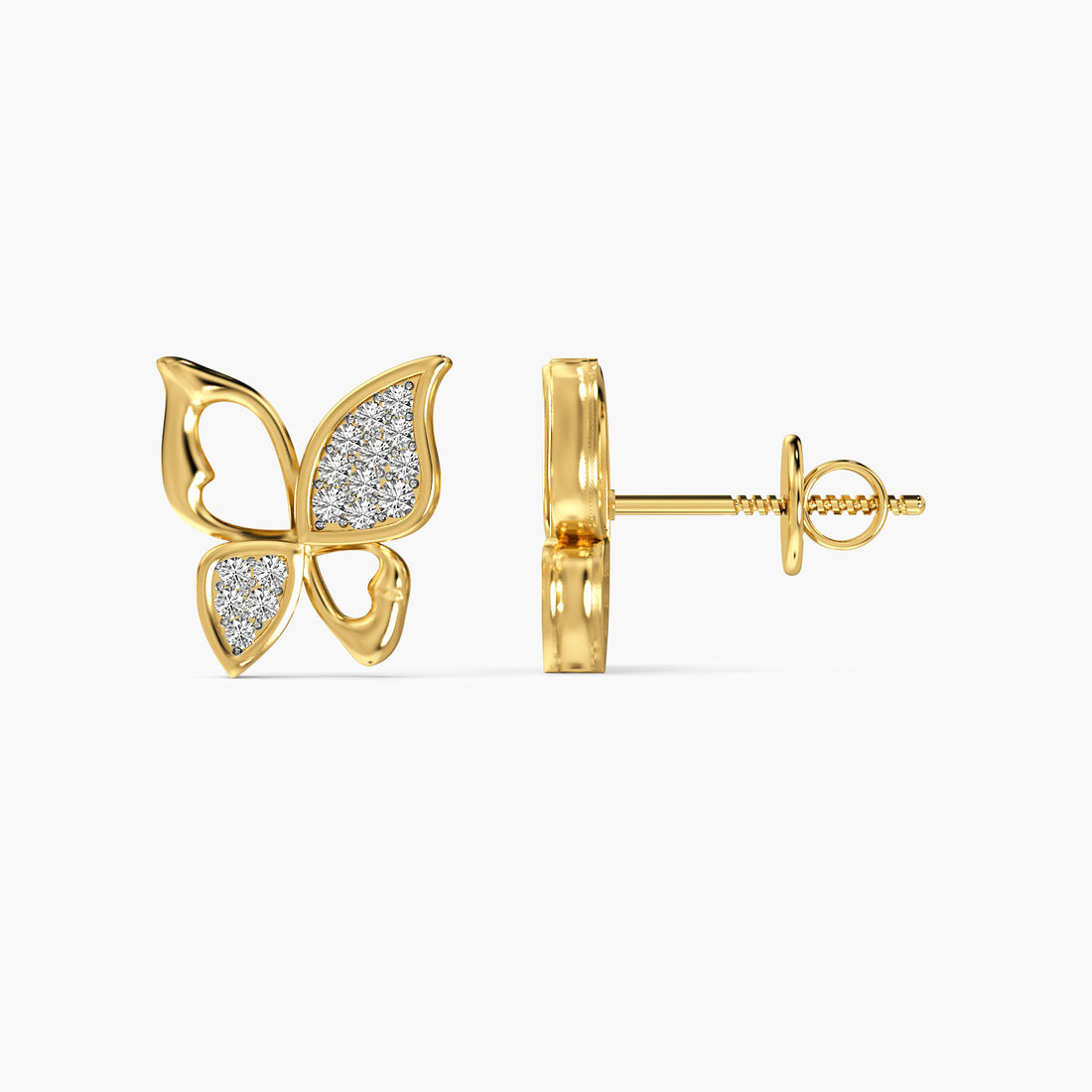 Butterfly Lab-Grown Diamond Earrings - Side View in Yellow Gold - Diamond Earring by Moena