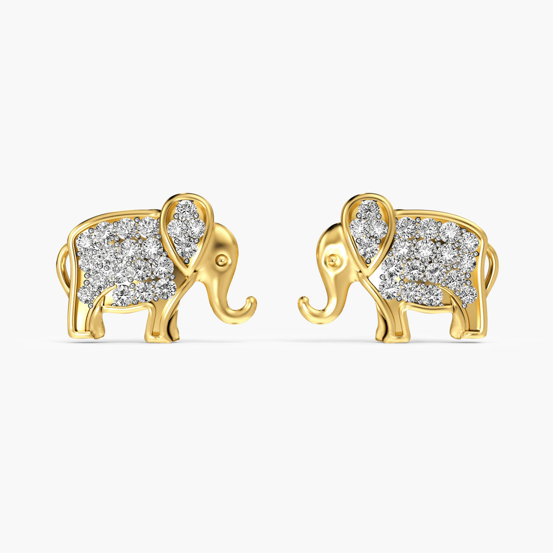 Elephant Motif Lab-Grown Diamond Earrings - Front View in Yellow Gold - Diamond Earring by Moena