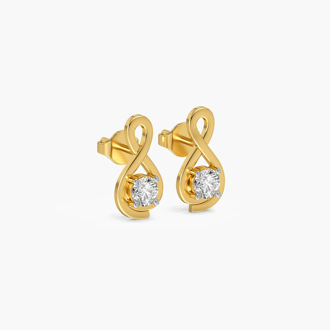 Infinity Solitaire Studs - 3D View in Yellow Gold - Diamond Stud by Moena