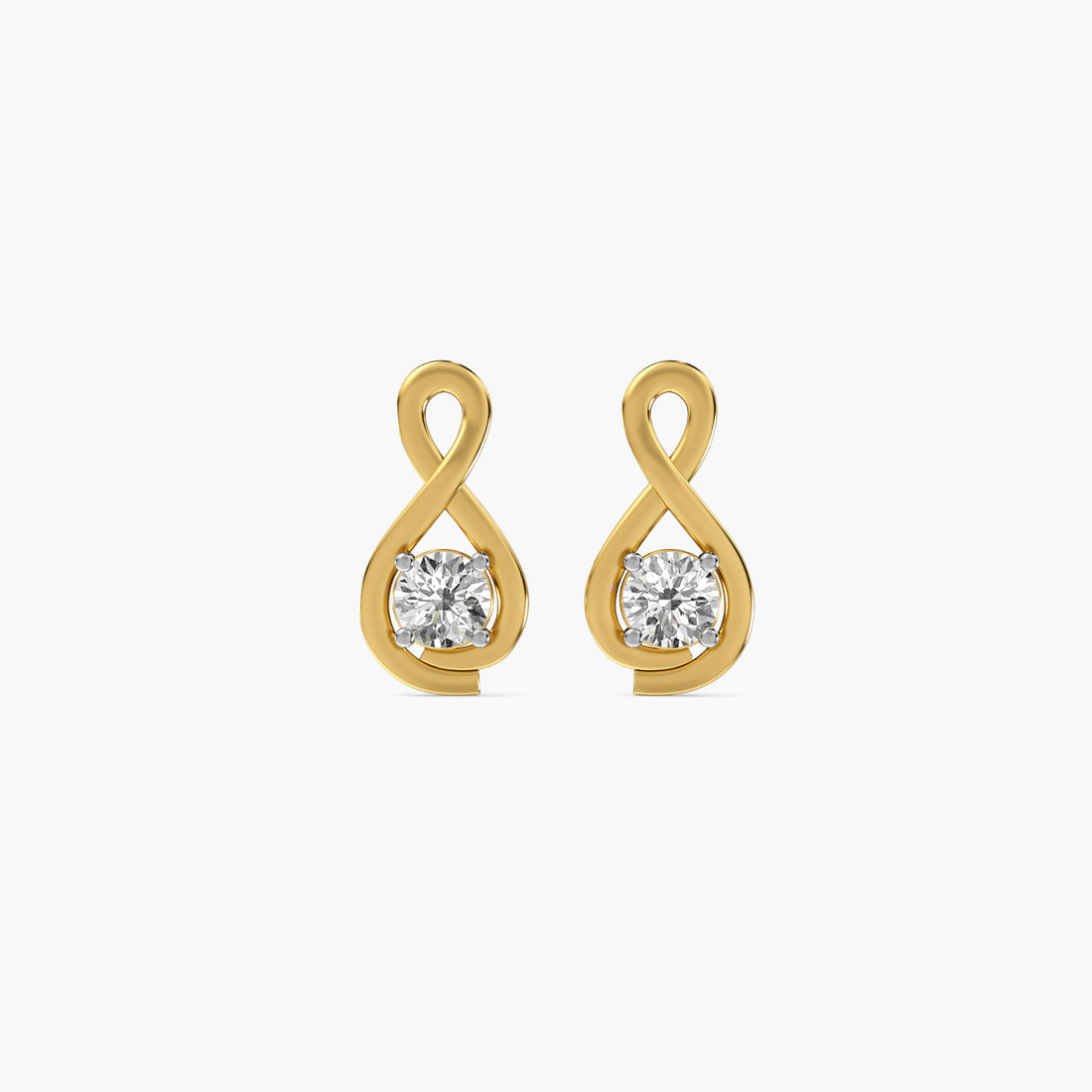Infinity Solitaire Studs - Front View in Yellow Gold - Diamond Stud by Moena