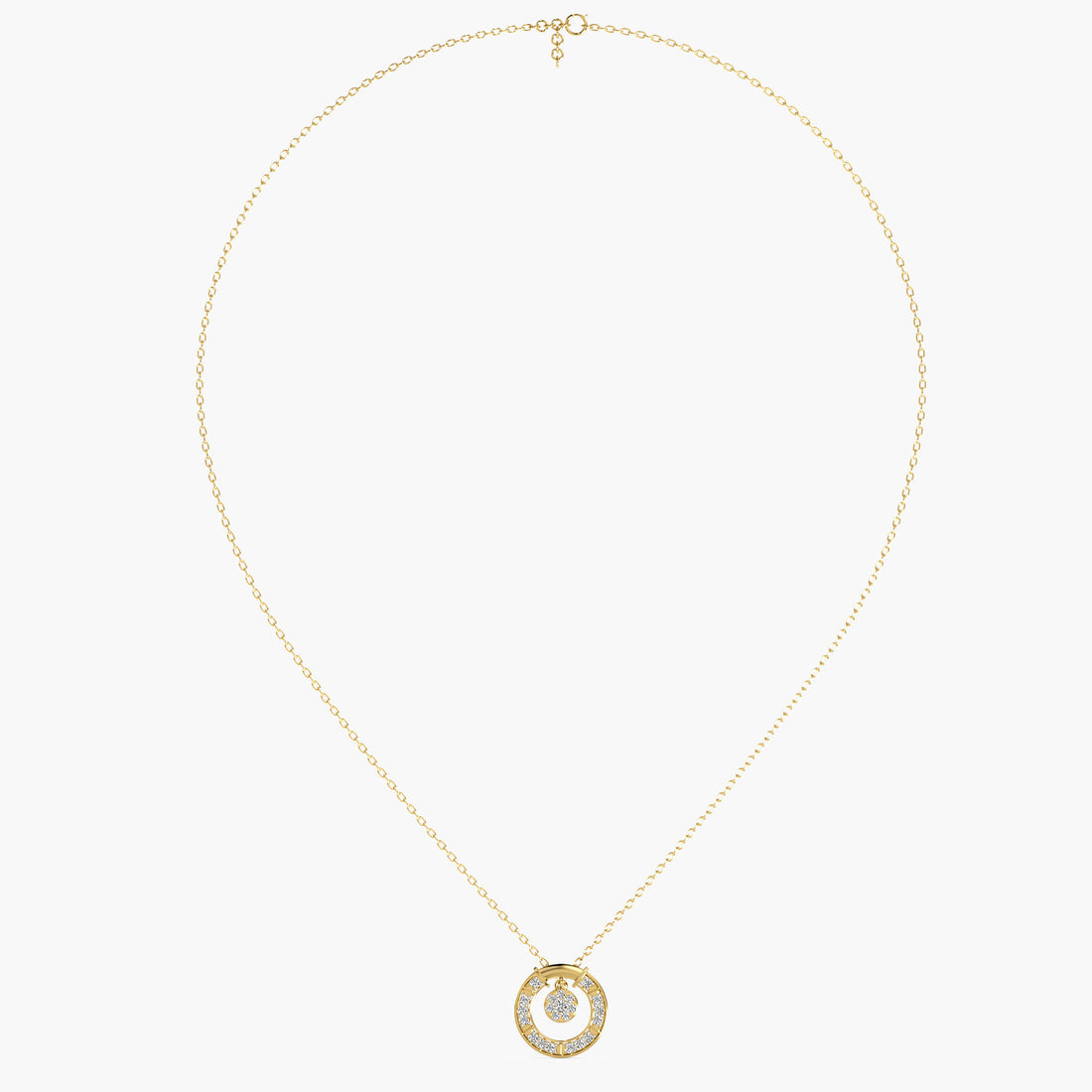 Sparkling Circle Pendant Necklace(With Chain) - Front View in Yellow Gold - Diamond Pendant by Moena