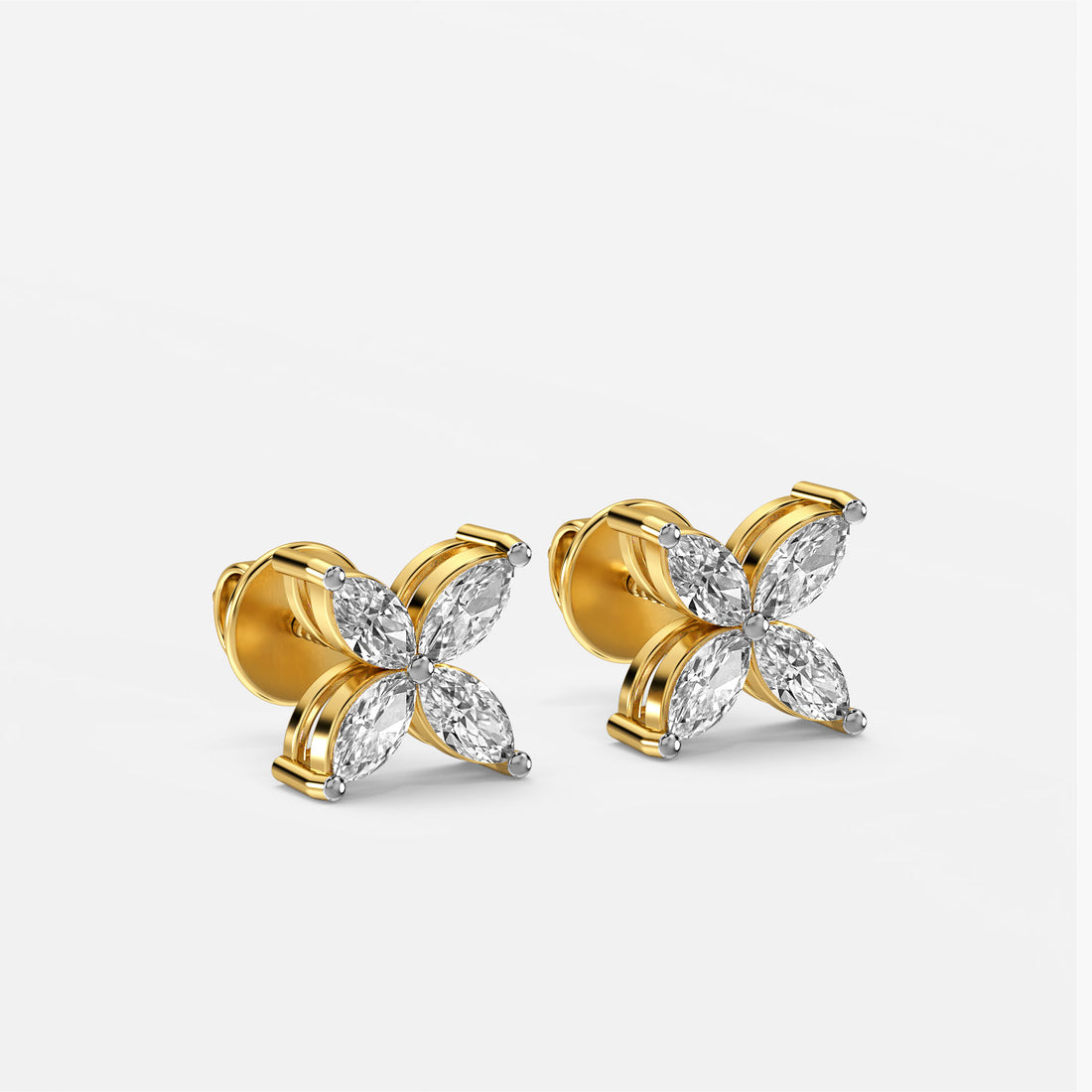 Petal Luxe Studs - 3D View in Yellow Gold - Diamond Stud by Moena