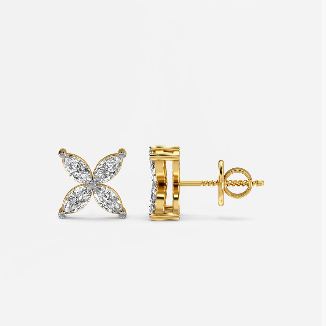 Petal Luxe Studs - Side View in Yellow Gold - Diamond Stud by Moena