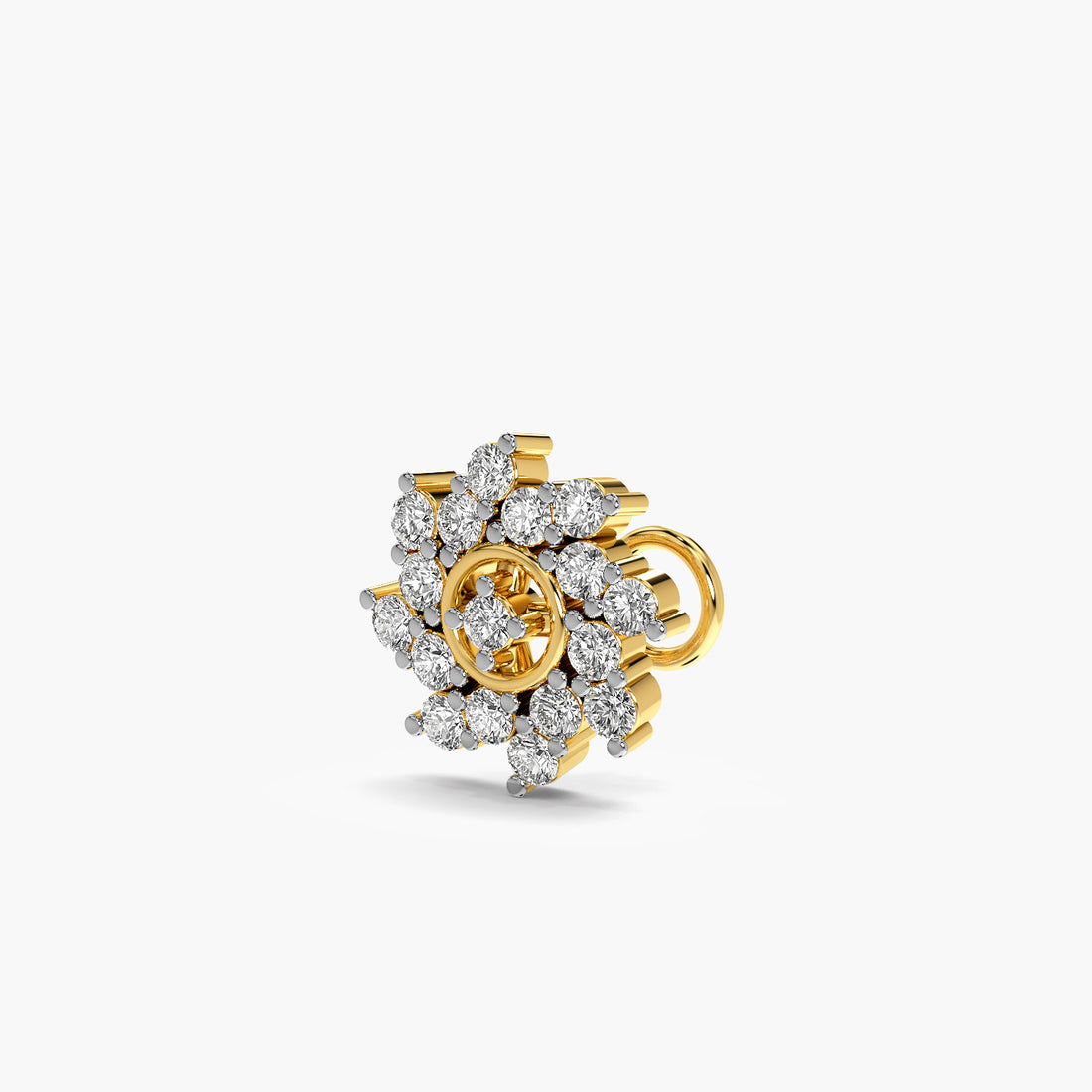 Radiant Bloom Nosepin Lab-Grown diamond - 3D View in Yellow Gold - Radiant Diamond Nosepin by Moena