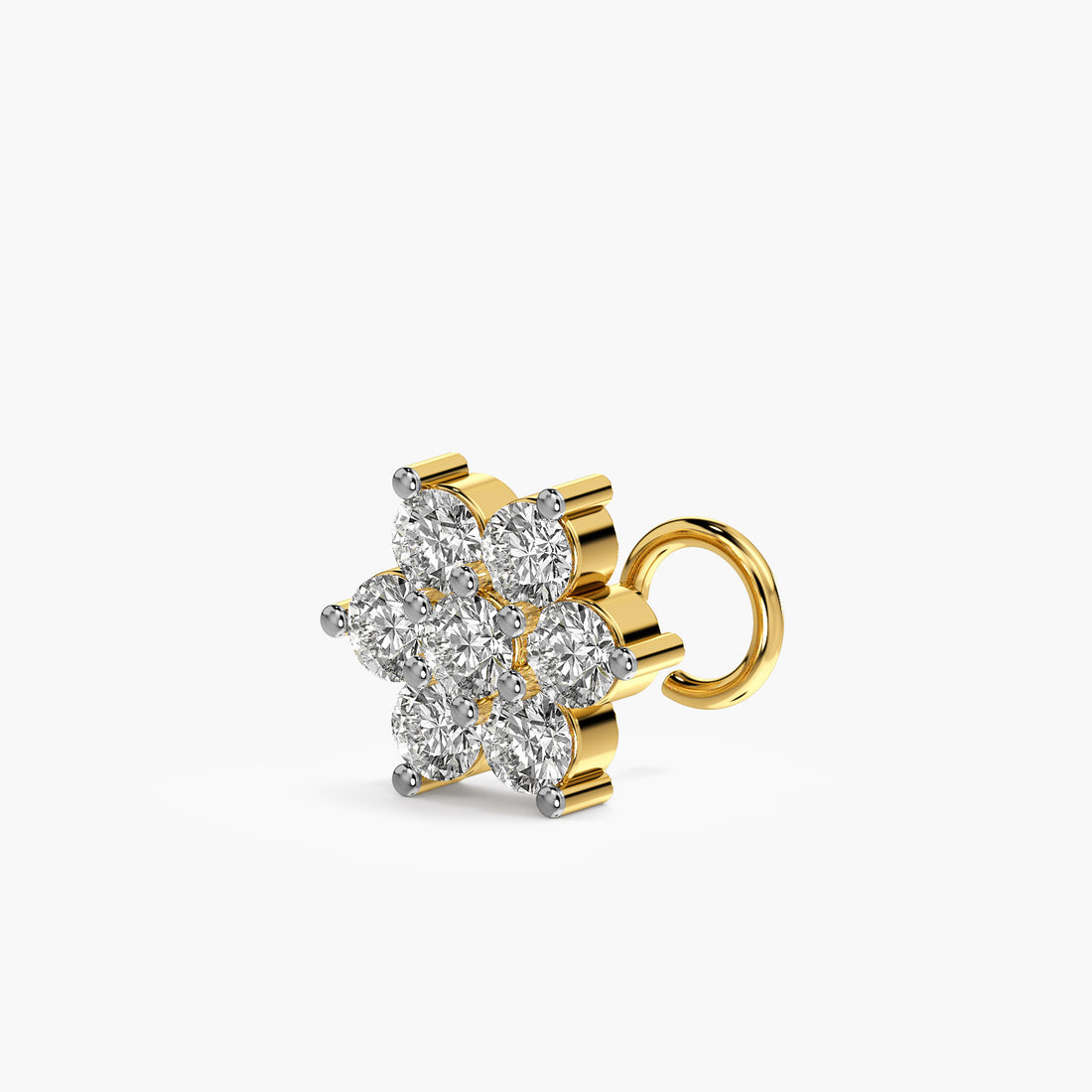 Floral Cluster Lab-Grown Diamond Nosepin - 3D View in Yellow Gold - Diamond Nosepin by Moena