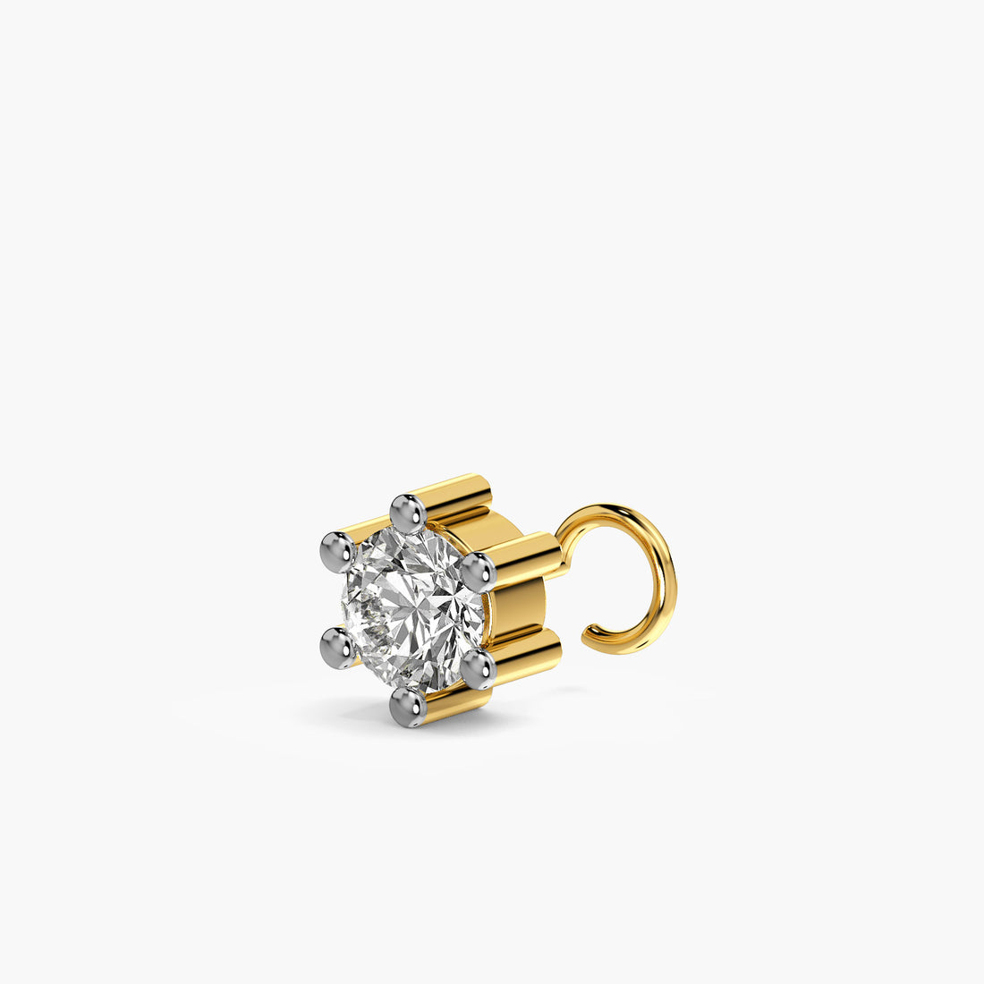 Classic Solitaire Lab-Grown Diamond Nosepin - 3D View in Yellow Gold - Diamond Nosepin by Moena