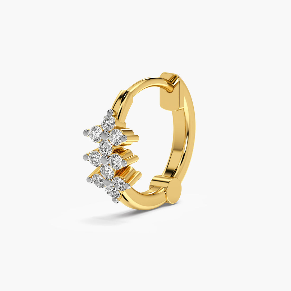Graceful Bloom Lab-Grown Diamond Nosepin - 3D View in Yellow Gold - Diamond Nosepin by Moena