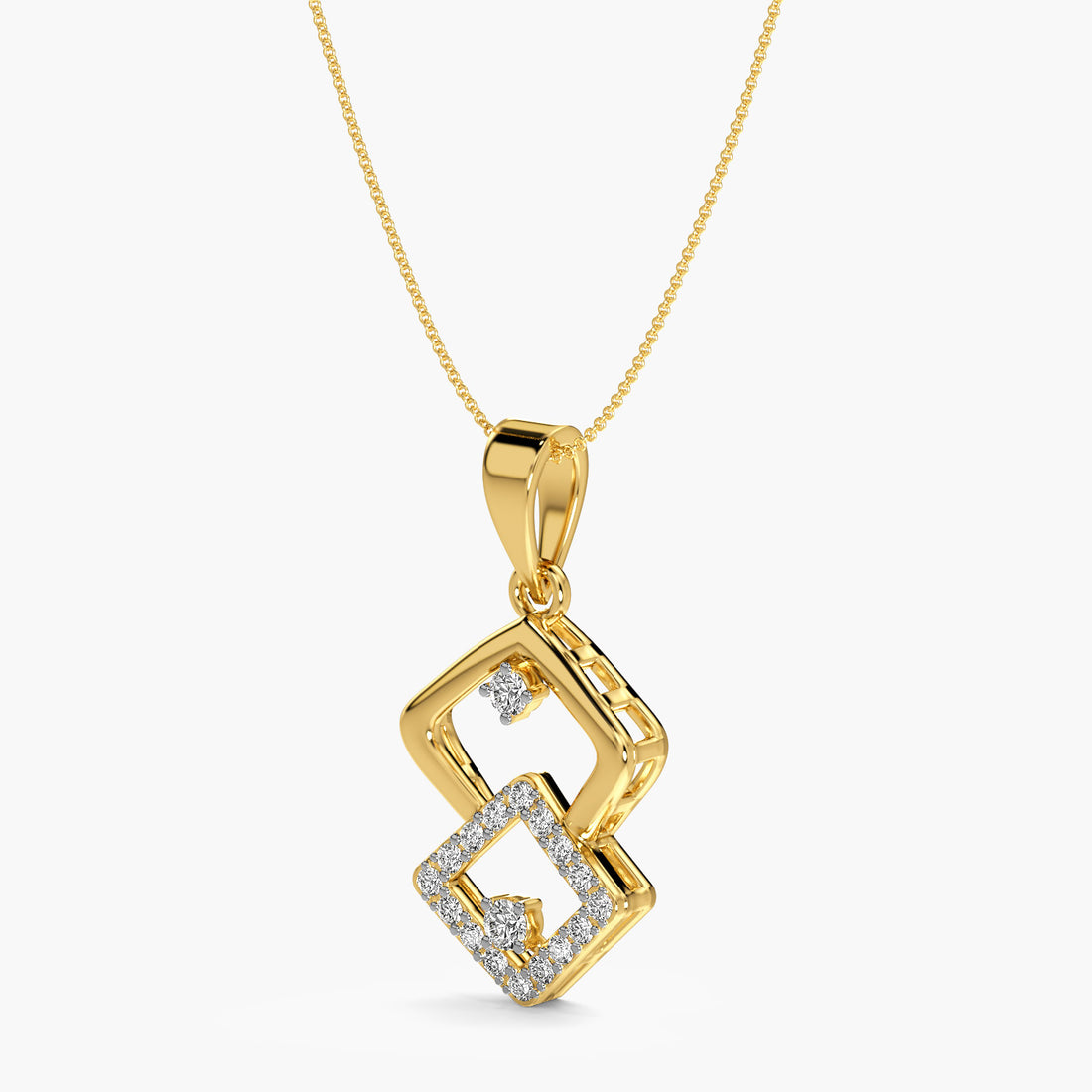 Classic Square Diamond Pair - 3D View in Yellow Gold - Diamond Pendant by Moena