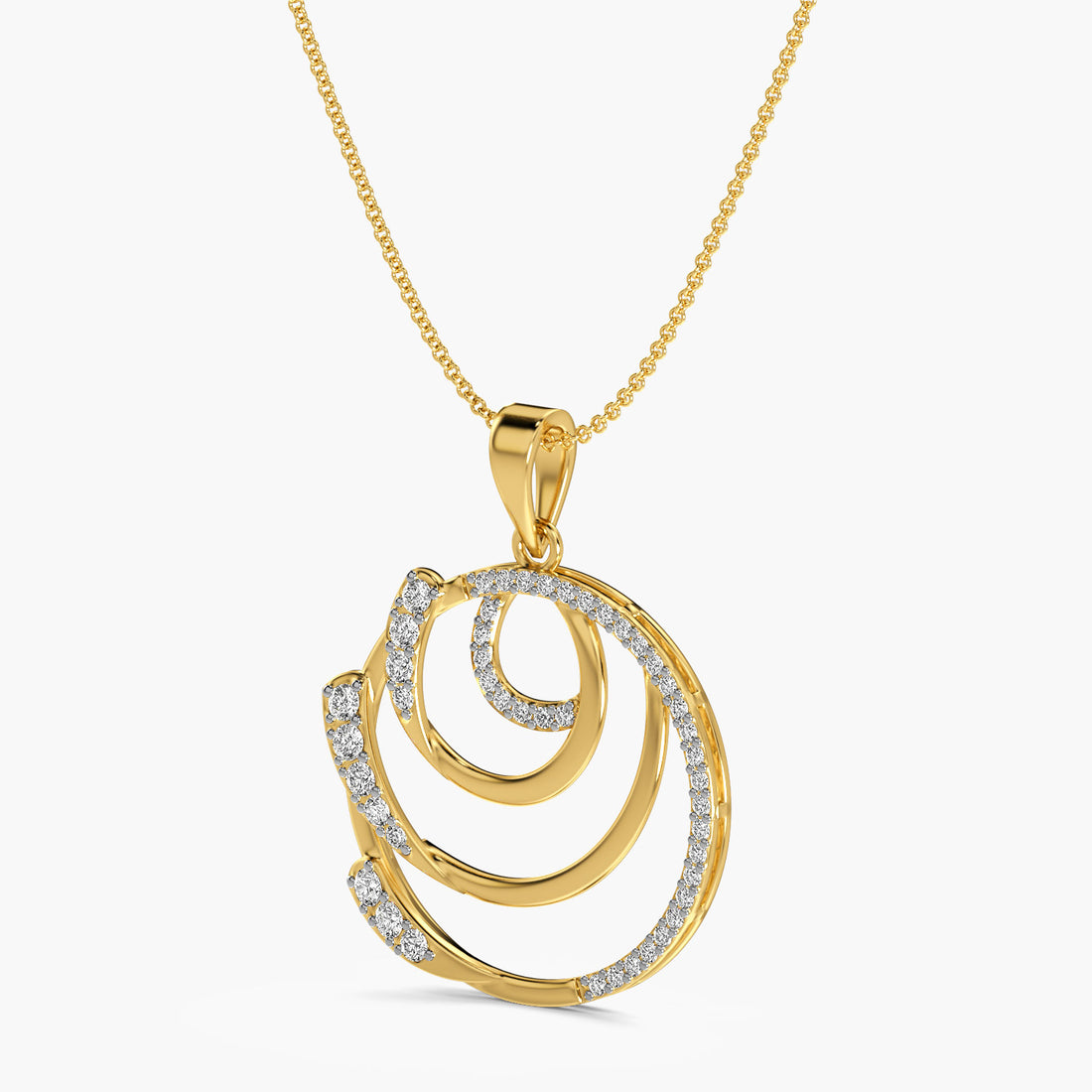 Celestial Orbit Pendant - 3D View in Yellow Gold - Diamond Pendant by Moena