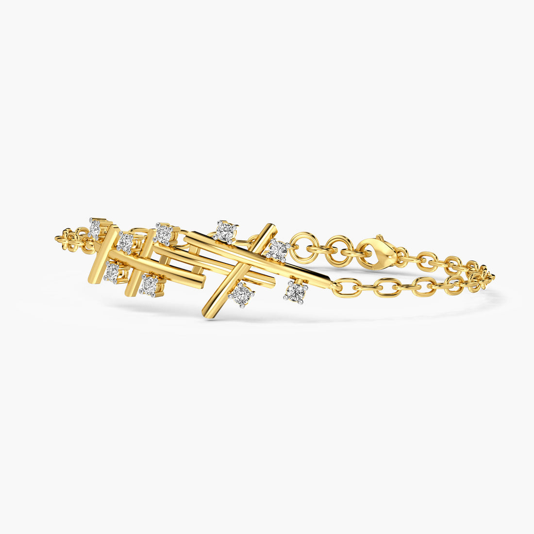 Contemporary Crisscross Bracelet - 3D View in Yellow Gold - Diamond Bracelet by Moena