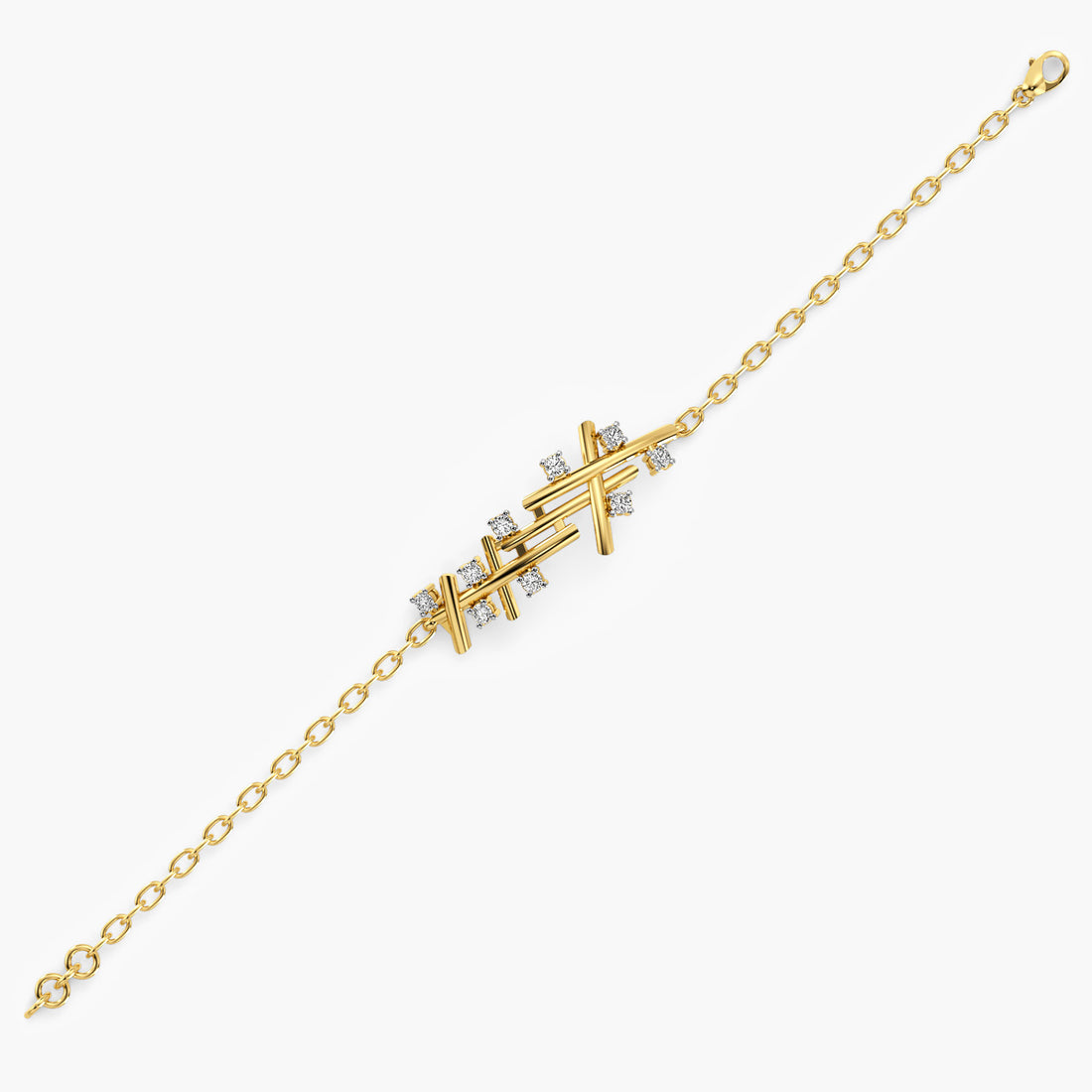Contemporary Crisscross Bracelet - Side View in Yellow Gold - Diamond Bracelet by Moena