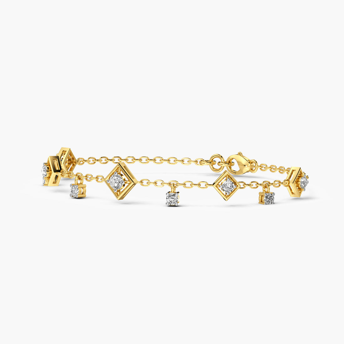 Geometric Charm Bracelet - 3D View in Yellow Gold - Diamond Bracelet by Moena