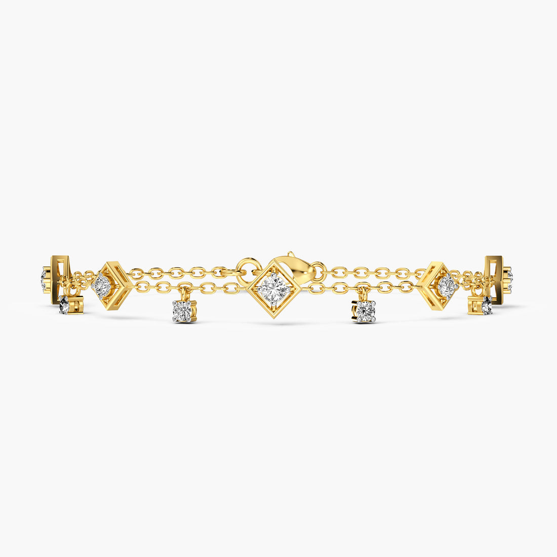 Geometric Charm Bracelet - Front View in Yellow Gold - Diamond Bracelet by Moena
