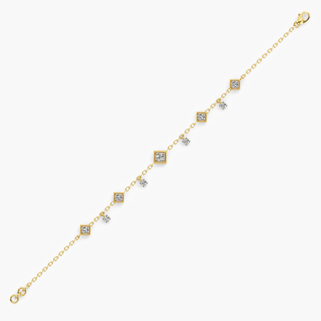 Geometric Charm Bracelet - Side View in Yellow Gold - Diamond Bracelet by Moena