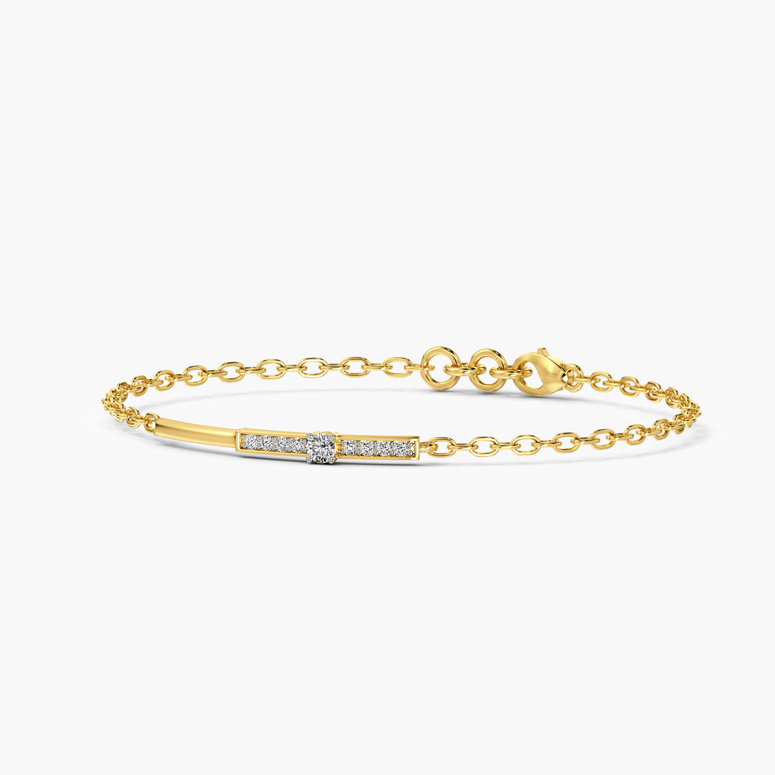 Minimalist Bar Bracelet - 3D View in Yellow Gold - Diamond Bracelet by Moena