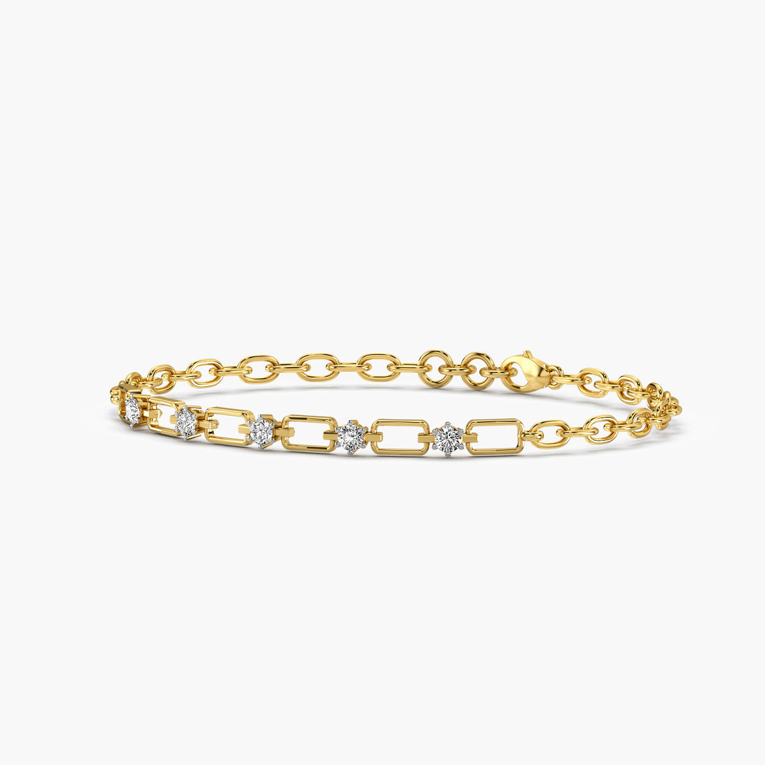 Linked Diamond Bracelet - 3D View in Yellow Gold - Diamond Bracelet by Moena