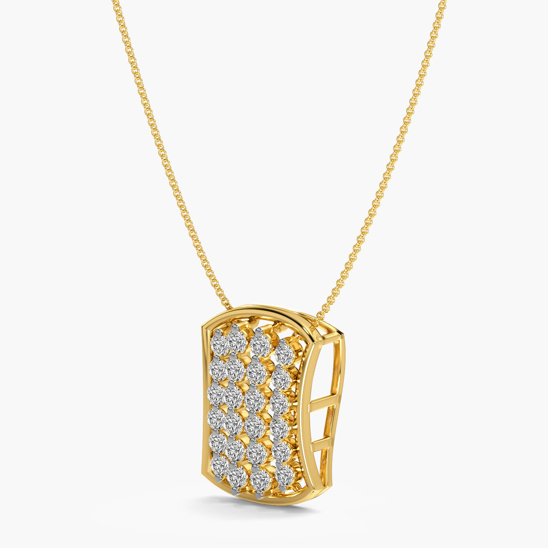 Ocean Wave Pendant - 3D View in Yellow Gold - Diamond Pendant by Moena