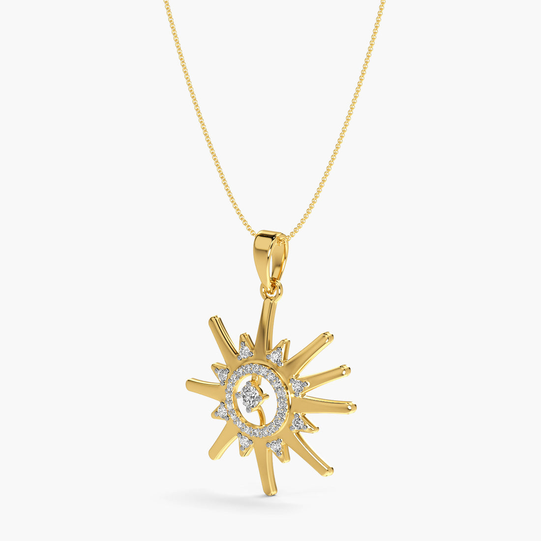 Sunburst Diamond Pendant - 3D View in Yellow Gold - Diamond Pendant by Moena