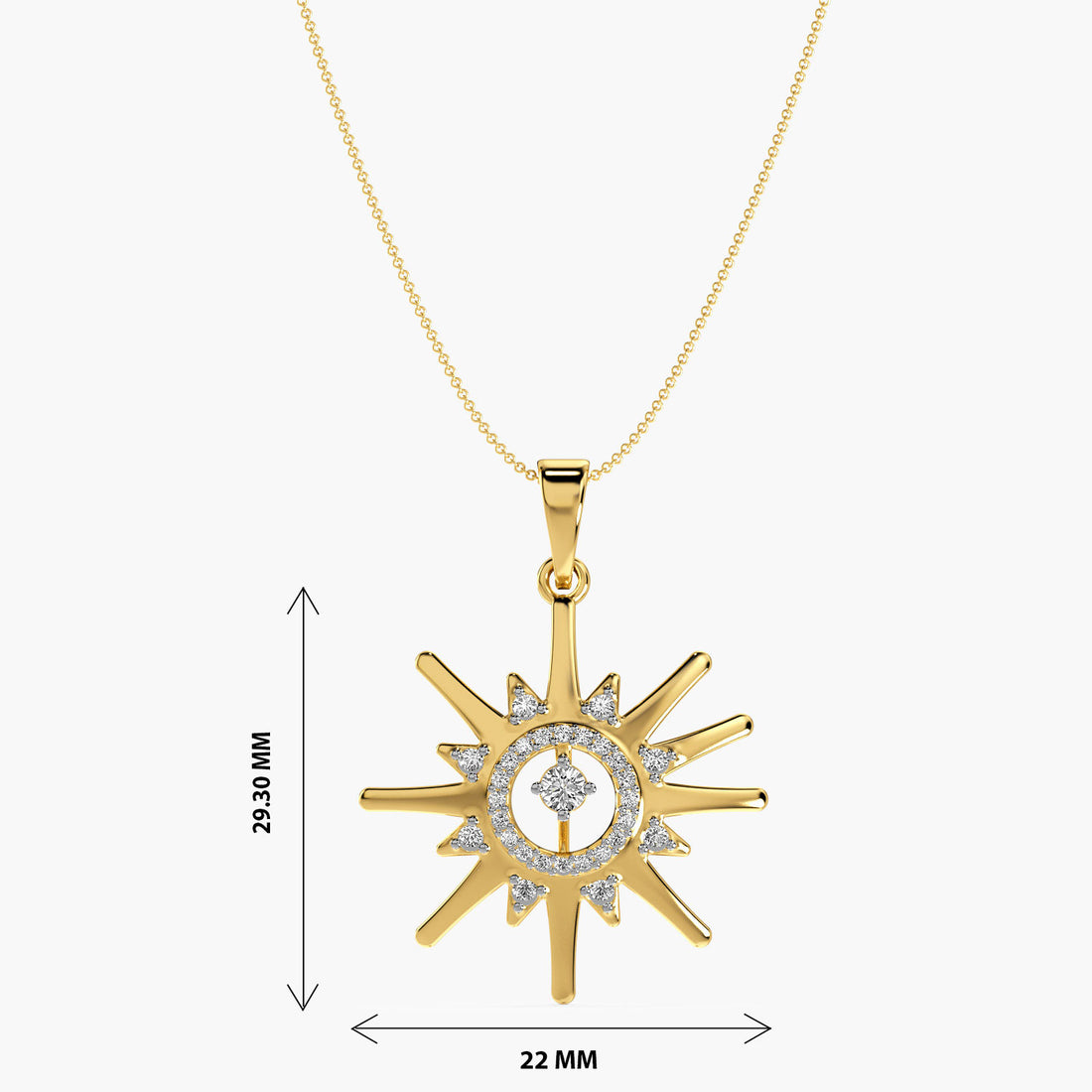 Sunburst Diamond Pendant - Front View in Yellow Gold - Diamond Pendant by Moena