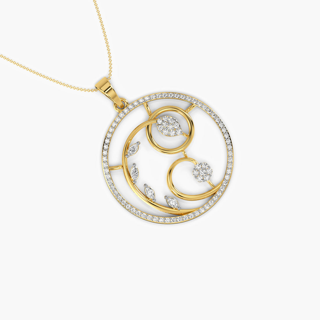 Whispering Leaves Pendant - Top View in Yellow Gold - Diamond Pendant by Moena