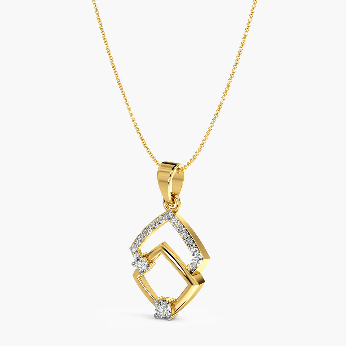 Twin Radiance Pendant - 3D View in Yellow Gold - Diamond Pendant by Moena