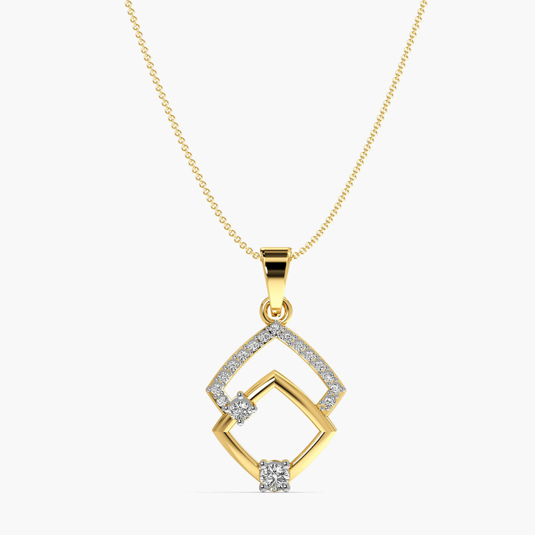Twin Radiance Pendant - Front View in Yellow Gold - Diamond Pendant by Moena