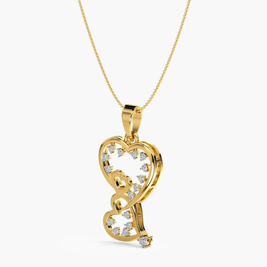 Intertwined Hearts Pendant - 3D View in Yellow Gold - Diamond Pendant by Moena